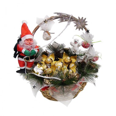 Новогодний букет Корзина сладостей с Дедом Морозом