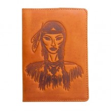 Кожаная обложка для паспорта Turtle, Индианка, винтажный рыжий Кожаная обложка для паспорта Turtle, Индианка, винтажный рыжий