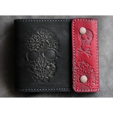 Кожаное портмоне с отделением на молнии "Черепок"