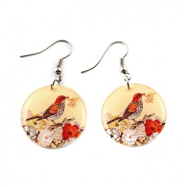 Серьги "Птичка в цветах"