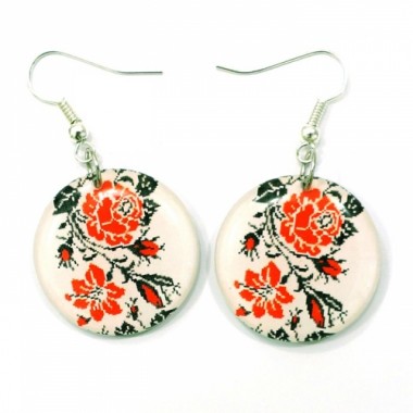 Серьги "Вишиванка роза"