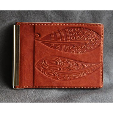 Кожаный зажим для денег с карманом для мелочи "Терракот"